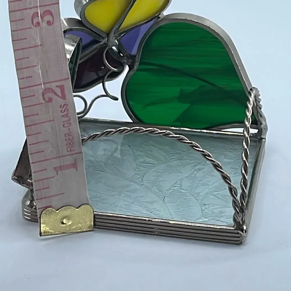 Stained glass leaded framed tea light holder.